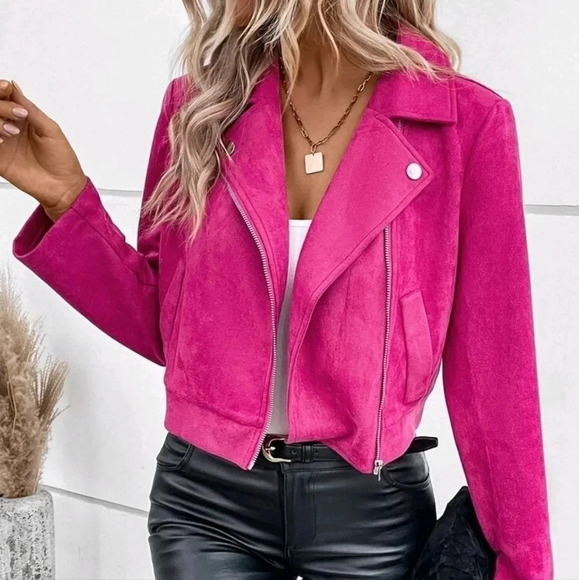 Zip Up Faux Suede Moto Jacket - Picture 1 of 7